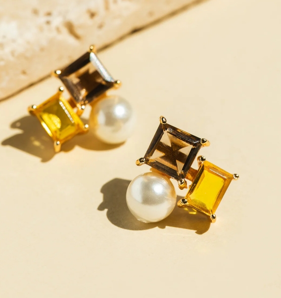 Trades of Hope, India, Citrine Cluster Studs, "Not in Part, But in Whole"