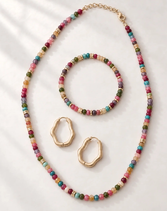 Trades of Hope, Mosaic Jewelry Set-Golden, India, Dealing with Anxiety--Practical Ways to Live Biblical Truths When Anxiety Hits Hard